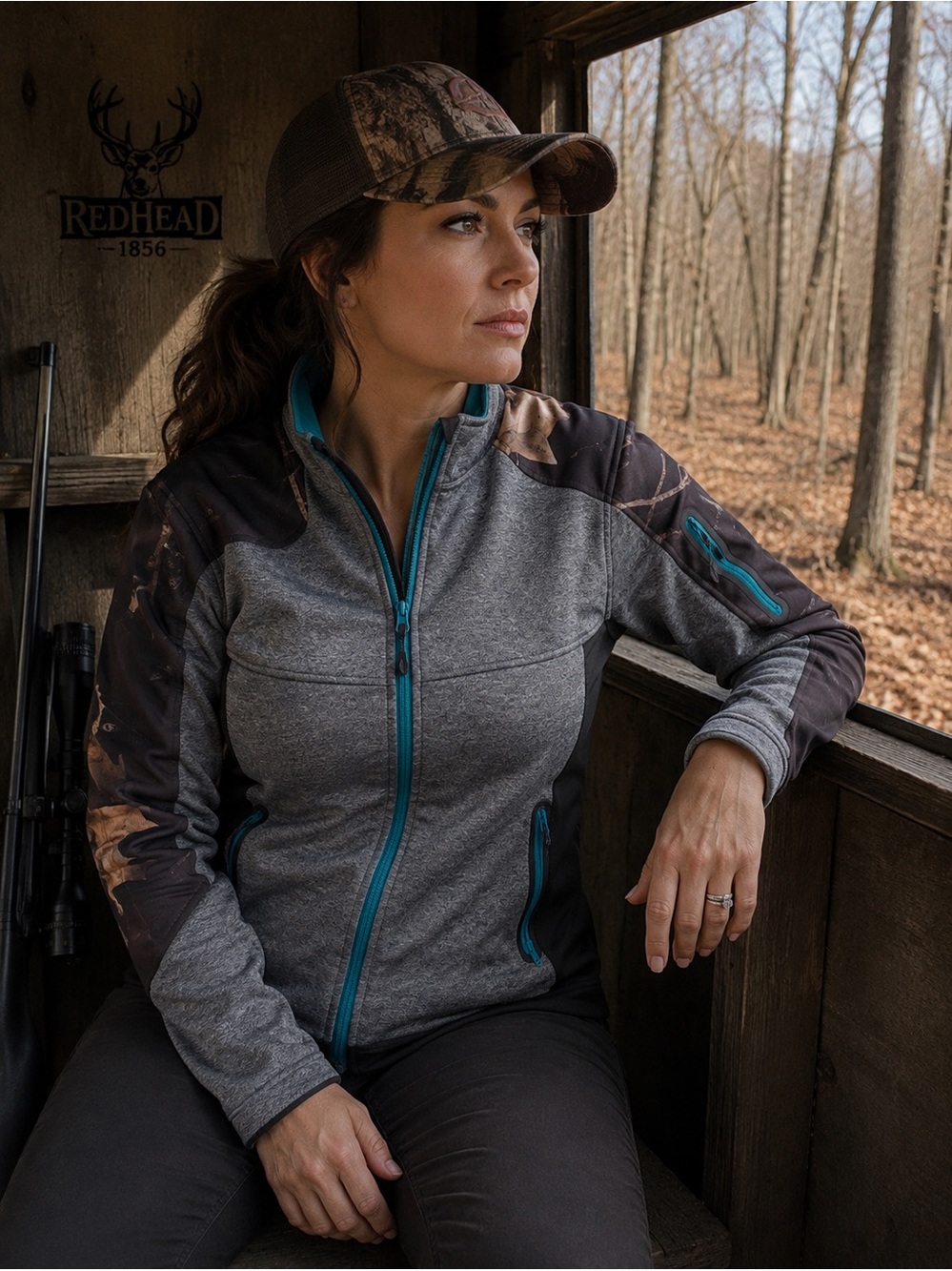🦌Mossy Oak Yukon Gear Lightweight Zip Up Jacket Gray Camo Teal Size S/P